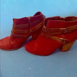 Velvet maroon ankle booties
